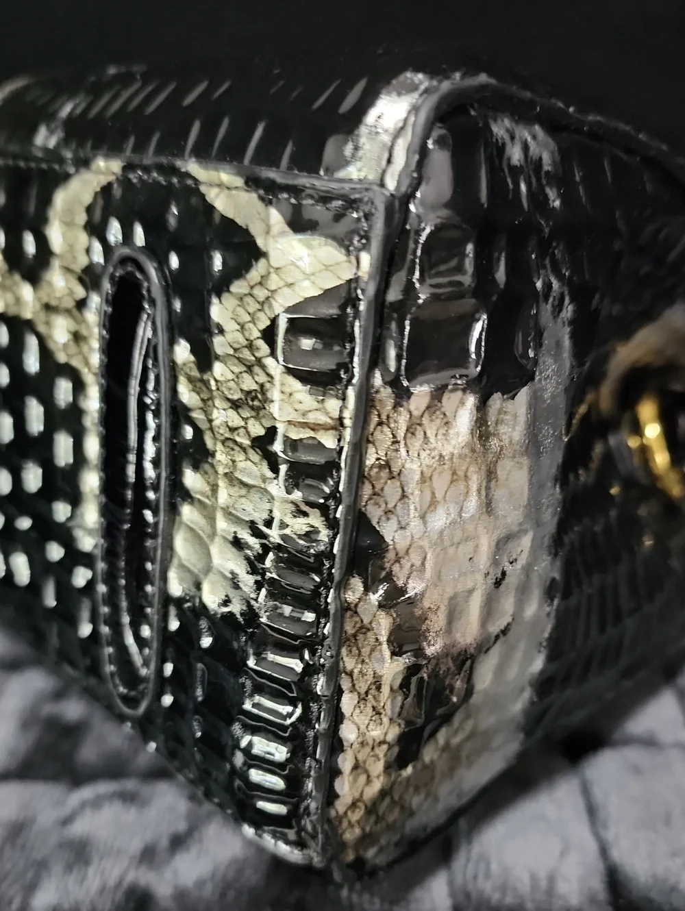 NWOT Black Faux-Croc & Snake-Print Top-Handle Bag